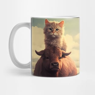 Feline Meets Bovine: Whimsical Cats and Gentle Cows Mug